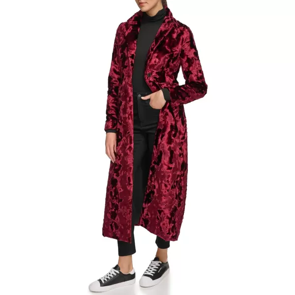 Calvin Klein Womens Velvet Long Walker JacketBurgundy