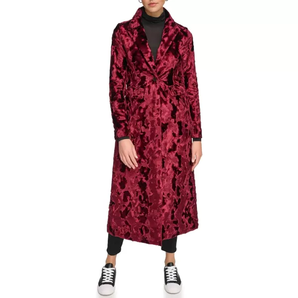 Calvin Klein Womens Velvet Long Walker JacketBurgundy