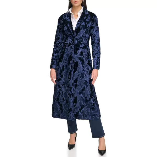 Calvin Klein Womens Velvet Long Walker JacketNavy