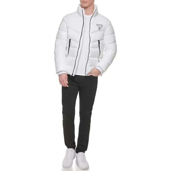 GUESS Mens Midweight Logo Oversized Zip PufferWhite