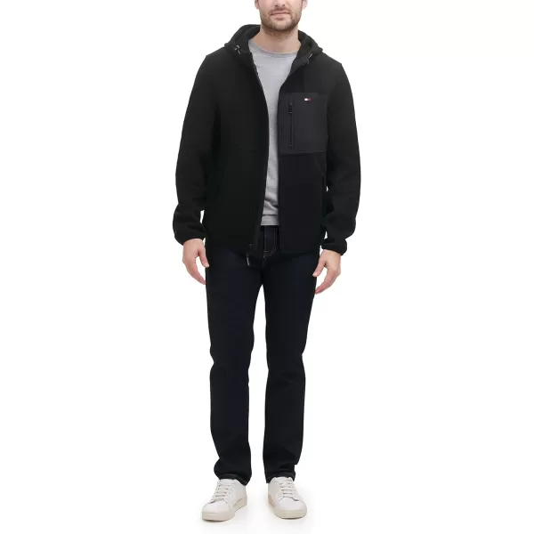 Tommy Hilfiger Mens Hooded Performance Fleece JacketBlackBlack Mixed Media