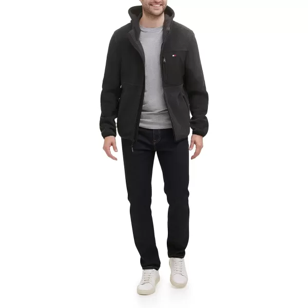 Tommy Hilfiger Mens Hooded Performance Fleece JacketCharcoalBlack Mixed Media