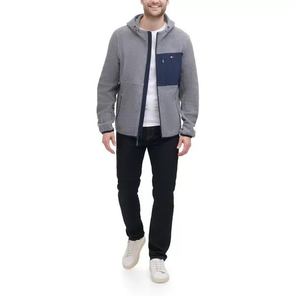 Tommy Hilfiger Mens Hooded Performance Fleece JacketLight GreyNavy Mixed Media
