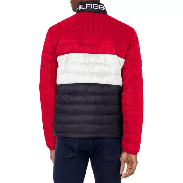 Tommy Hilfiger Mens Ultra Loft Lightweight Packable Puffer Jacket Standard and Big  TallRedWhiteBlue Color Block