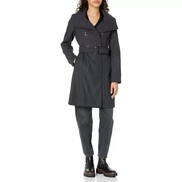 GUESS Womens Long Belted DoubleBreasted Wool CoatCharcoal