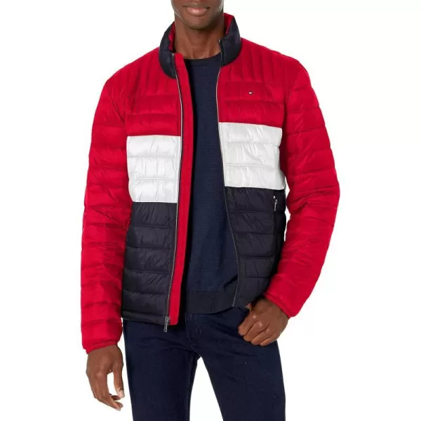 Tommy Hilfiger Mens Ultra Loft Lightweight Packable Puffer Jacket Standard and Big  TallRedWhiteBlue Color Block