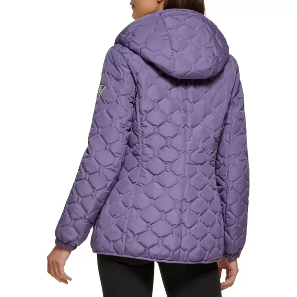 GUESS Womens LightWeight Short Hooded Quilt JacketAmethyst