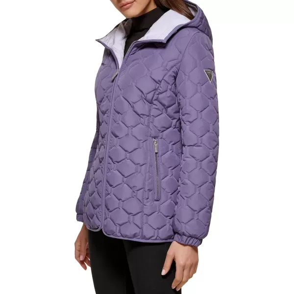GUESS Womens LightWeight Short Hooded Quilt JacketAmethyst