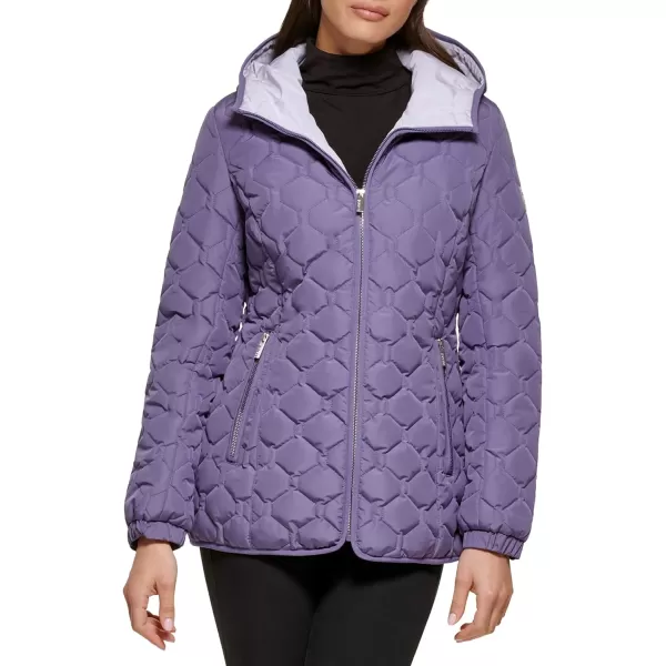 GUESS Womens LightWeight Short Hooded Quilt JacketAmethyst