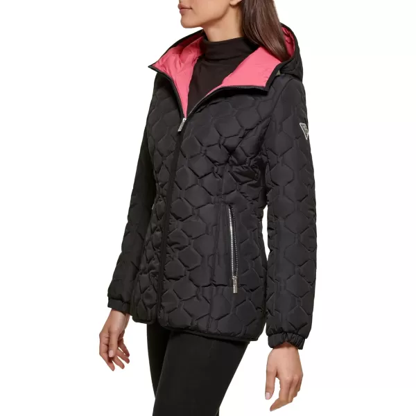 GUESS Womens LightWeight Short Hooded Quilt JacketBlack