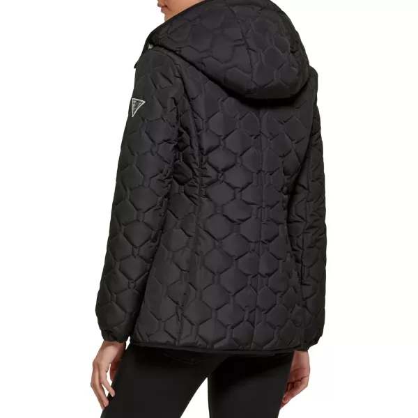 GUESS Womens LightWeight Short Hooded Quilt JacketBlack