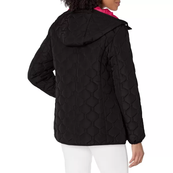 GUESS Womens LightWeight Short Hooded Quilt JacketBlack