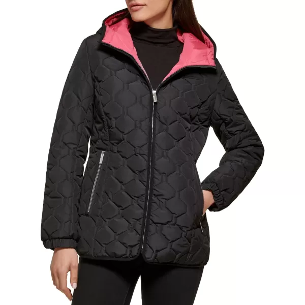 GUESS Womens LightWeight Short Hooded Quilt JacketBlack