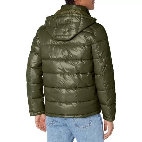 GUESS mens Midweight Puffer Jacket With Removable HoodArmy Green