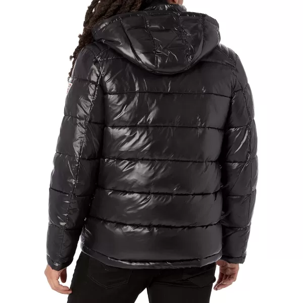 GUESS mens Midweight Puffer Jacket With Removable HoodBlack