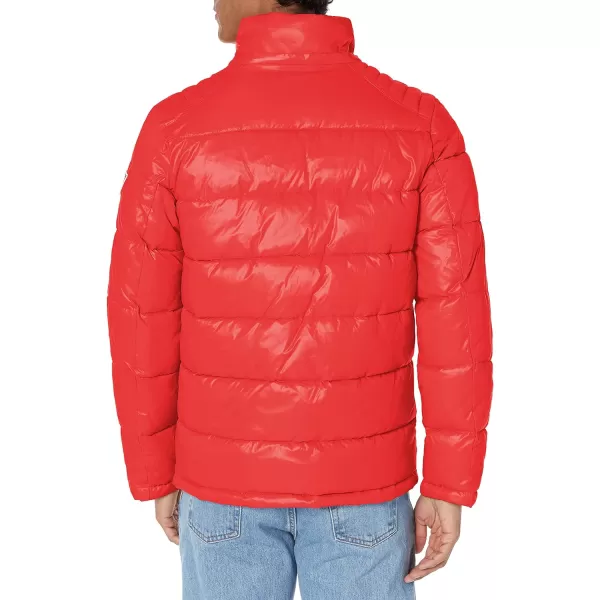 GUESS mens Midweight Puffer Jacket With Removable HoodCrimson