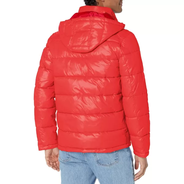 GUESS mens Midweight Puffer Jacket With Removable HoodCrimson