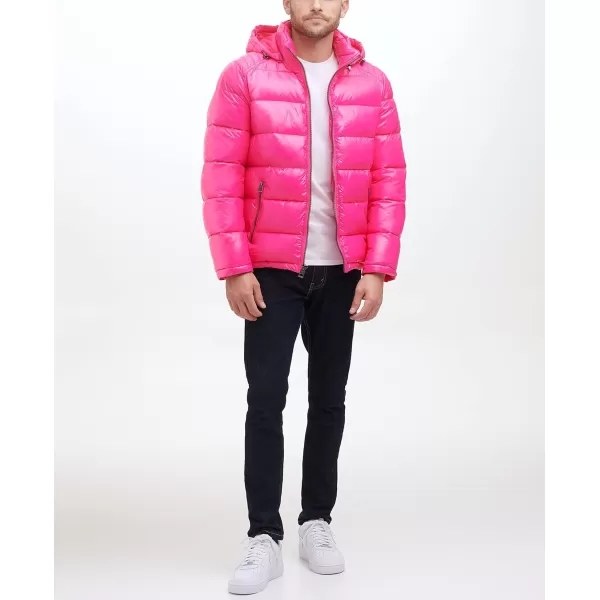 GUESS mens Midweight Puffer Jacket With Removable HoodDeep Magenta Pink