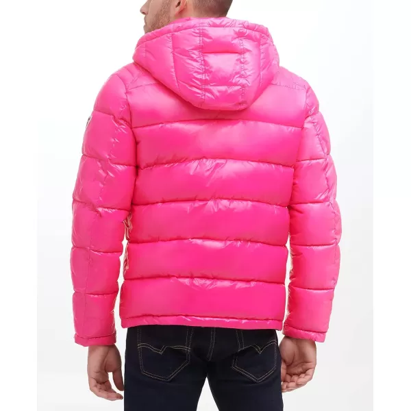 GUESS mens Midweight Puffer Jacket With Removable HoodDeep Magenta Pink