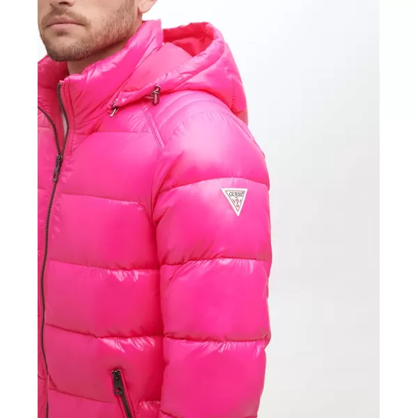 GUESS mens Midweight Puffer Jacket With Removable HoodDeep Magenta Pink