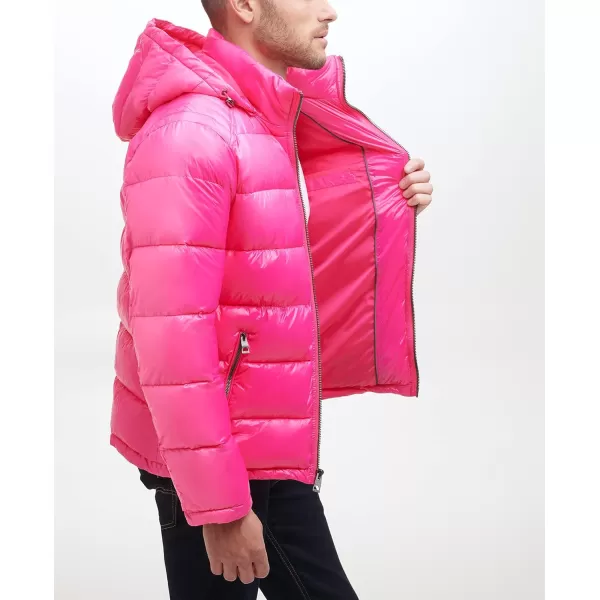 GUESS mens Midweight Puffer Jacket With Removable HoodDeep Magenta Pink