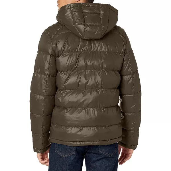 GUESS mens Midweight Puffer Jacket With Removable HoodDeep Olive Green