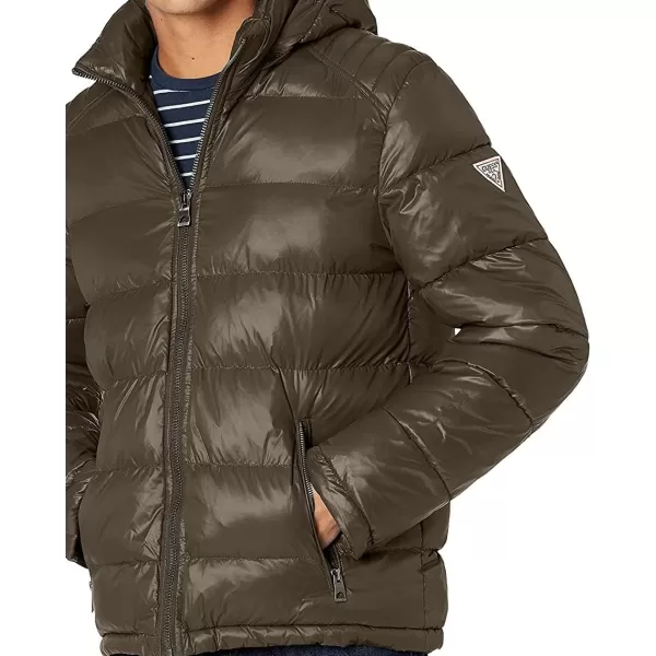 GUESS mens Midweight Puffer Jacket With Removable HoodDeep Olive Green