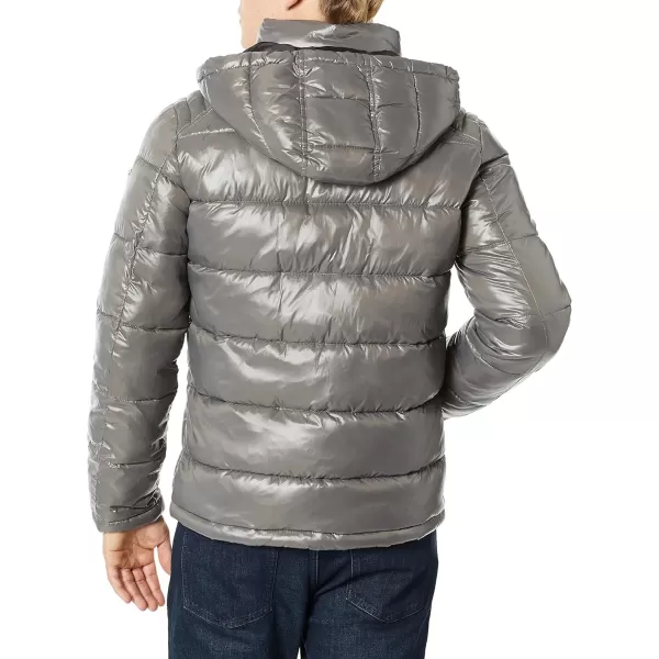 GUESS mens Midweight Puffer Jacket With Removable HoodDeep Smoke