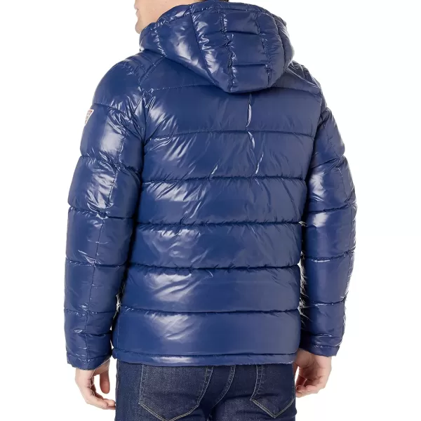 GUESS mens Midweight Puffer Jacket With Removable HoodNavy