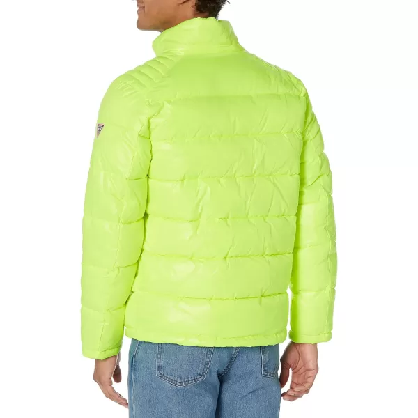 GUESS mens Midweight Puffer Jacket With Removable HoodNeon Yellow