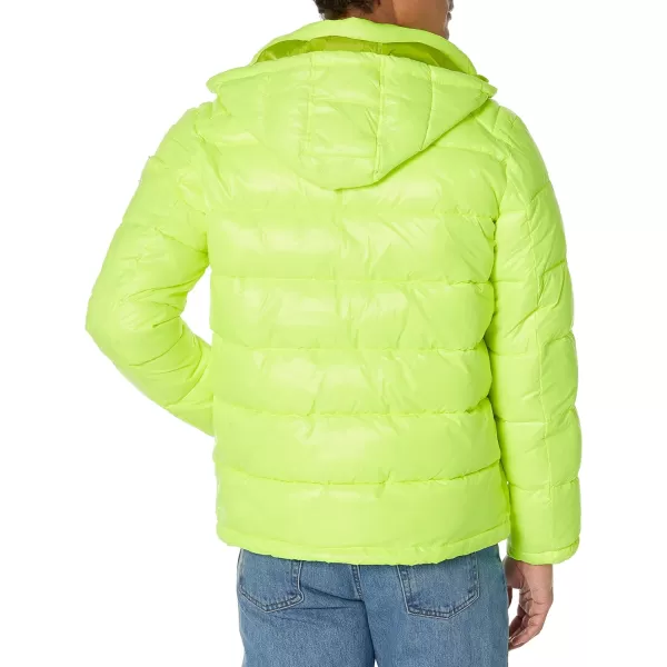 GUESS mens Midweight Puffer Jacket With Removable HoodNeon Yellow