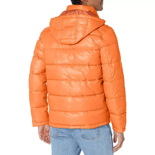 GUESS mens Midweight Puffer Jacket With Removable HoodPumpkin