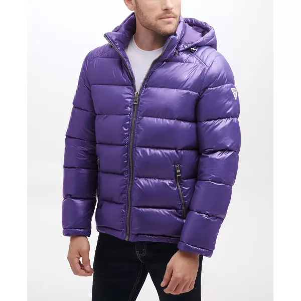 GUESS mens Midweight Puffer Jacket With Removable HoodPurple