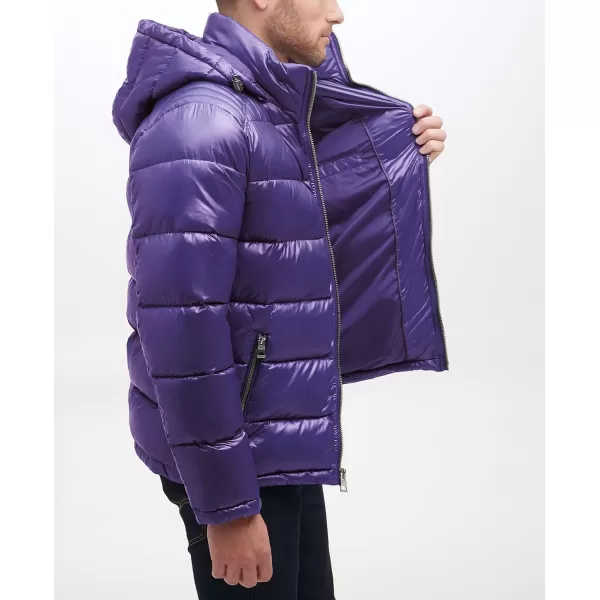 GUESS mens Midweight Puffer Jacket With Removable HoodPurple