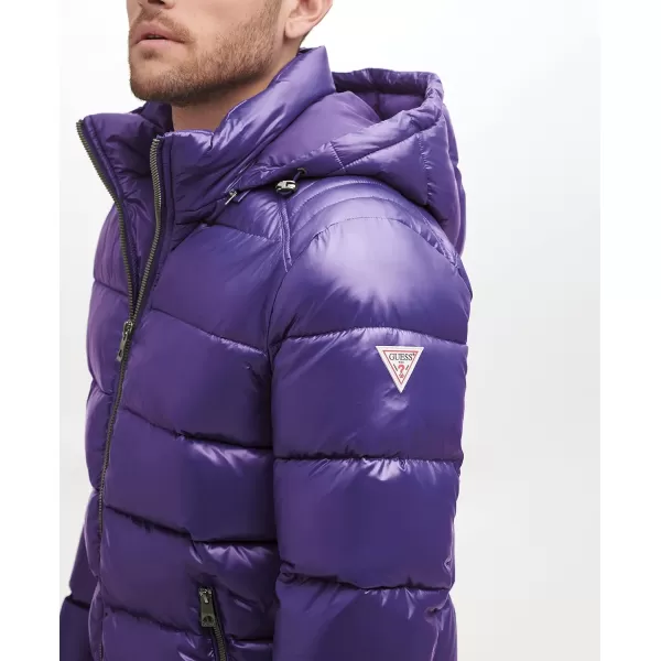 GUESS mens Midweight Puffer Jacket With Removable HoodPurple