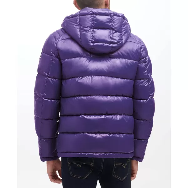 GUESS mens Midweight Puffer Jacket With Removable HoodPurple