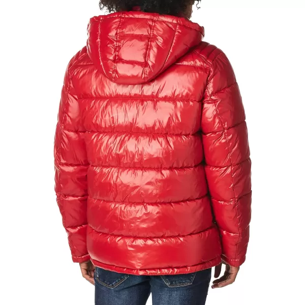 GUESS mens Midweight Puffer Jacket With Removable HoodRed