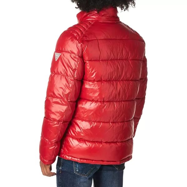 GUESS mens Midweight Puffer Jacket With Removable HoodRed