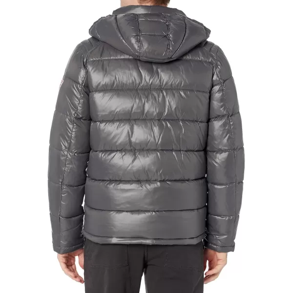 GUESS mens Midweight Puffer Jacket With Removable HoodSmoke