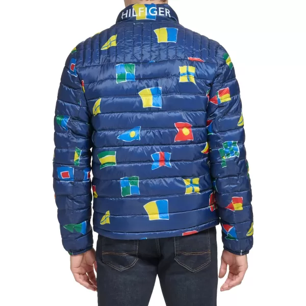 Tommy Hilfiger Mens Ultra Loft Lightweight Packable Puffer Jacket Standard and Big  TallNavy Flag Print