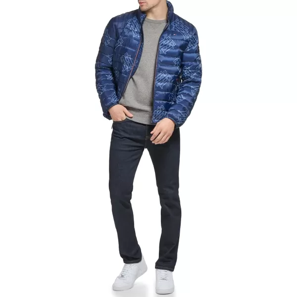 Tommy Hilfiger Mens Ultra Loft Lightweight Packable Puffer Jacket Standard and Big  TallNavy Th Logo Print