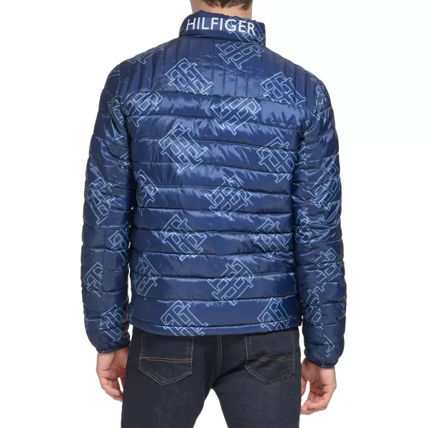 Tommy Hilfiger Mens Ultra Loft Lightweight Packable Puffer Jacket Standard and Big  TallNavy Th Logo Print