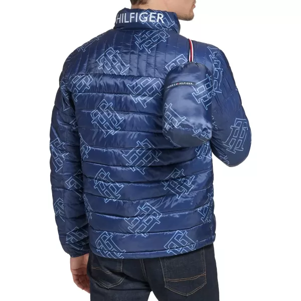 Tommy Hilfiger Mens Ultra Loft Lightweight Packable Puffer Jacket Standard and Big  TallNavy Th Logo Print