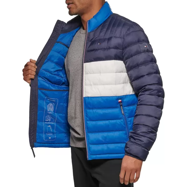 Tommy Hilfiger Mens Ultra Loft Lightweight Packable Puffer Jacket Standard and Big  TallRoyal Blue Colorblock