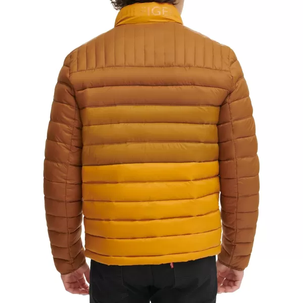 Tommy Hilfiger Mens Ultra Loft Lightweight Packable Puffer Jacket Standard and Big  TallTanBrown Colorblock