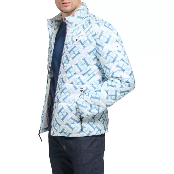 Tommy Hilfiger Mens Ultra Loft Lightweight Packable Puffer Jacket Standard and Big  TallWhite Th Logo Print