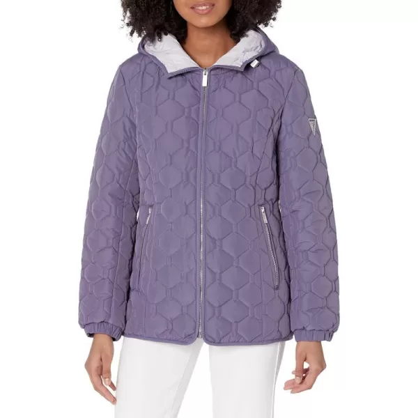 GUESS Womens LightWeight Short Hooded Quilt JacketAmethyst