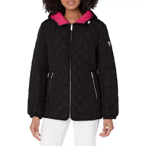 GUESS Womens LightWeight Short Hooded Quilt JacketBlack