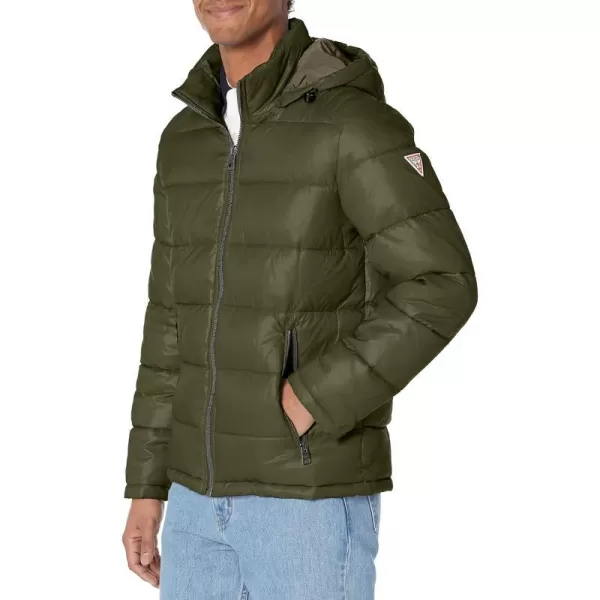 GUESS mens Midweight Puffer Jacket With Removable HoodArmy Green