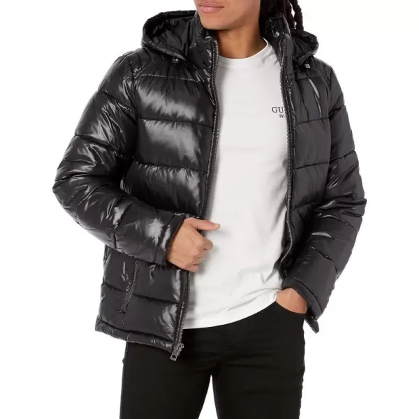 GUESS mens Midweight Puffer Jacket With Removable HoodBlack